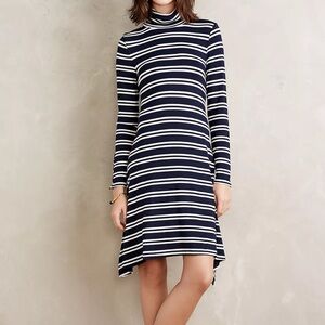 Maeve Anthropologie Navy Turtleneck Swing Dress